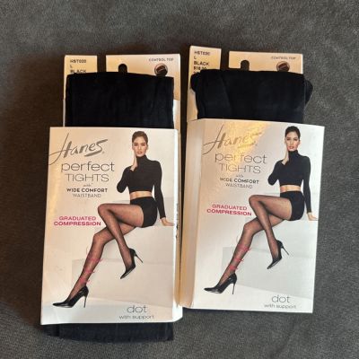 Hanes Perfect Tights ControlTop Graduated Compression Black Diamond Size L x2
